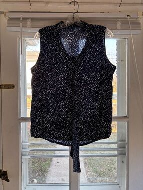Women’s Navy Blue Sleeveless Tie-Front Blouse